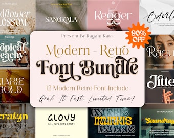 Retro Modern Font Bundle - Fonts for Crafters, Cricut Fonts, Procreate Fonts, Canva Font, Farmhouse Font, Logo Font, Boho Font, Groovy Font