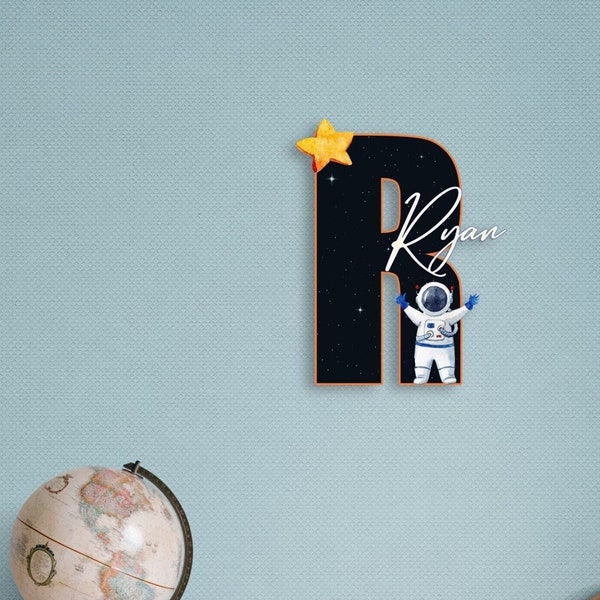 Letter  Wood Name Sign for Nursery, Space Room Decor, Baby Boy or Girl Name Plate, Personalized Name Sign Gifts for Hospital