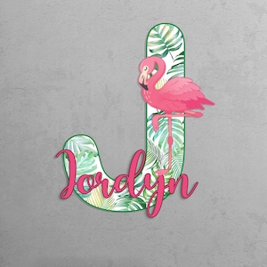 Letrero de madera con nombre de flamenco para guardería, decoración de pared tropical para habitación, placa con nombre para bebé, regalos personalizados para bebé, letrero con nombre para bebé