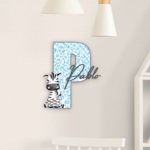 Letrero de madera con nombre de animal para guardería, decoración de habitación de niño cebra, placa con nombre de bebé niño o niña, letrero con nombre personalizado, regalos para hospital