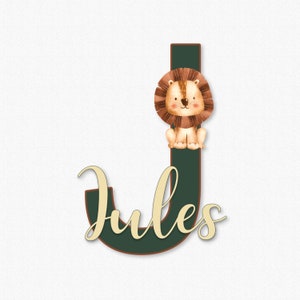 Sinal de nome de madeira animal para berçário, decoração de quarto de leão de menino, placa de nome do bebê, presentes personalizados para bebê, sinal de nome do bebê para hospital