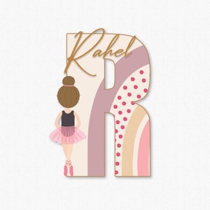 Letrero de madera con nombre de bailarina para guardería, decoración de habitación de niña con arcoíris, placa con nombre de bebé, regalos personalizados para bebé, letrero con nombre de bebé para hospital