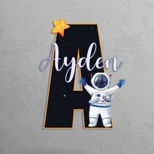 Letrero de madera con nombre y letras para decoración de pared para guardería, decoración de habitación espacial, placa con nombre para bebé niño o niña, letrero con nombre personalizado, regalos para hospital