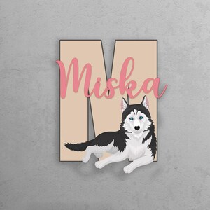 Pet Wood Name Sign for Nursery, Husky Dog Room Decor, Baby Name Plate, Personalized Gifts for Baby, Baby Name Sign for Hospital
