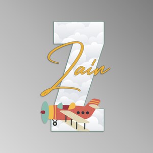 Avión, signo de nombre de madera del cielo para la guardería, decoración de la habitación del niño, placa de nombre del bebé, regalos personalizados para el bebé, signo del nombre del bebé para el hospital