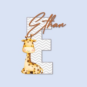 Letrero de madera con nombre de animal para guardería, decoración de habitación de niño o niña con forma de jirafa, placa con nombre de bebé, regalos personalizados para bebé, letrero con nombre de bebé para hospital