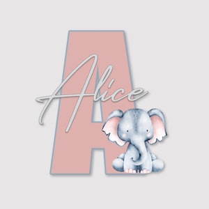 Sinal de nome de madeira animal para berçário, decoração de quarto de elefante menina, placa de nome do bebê, presentes personalizados para bebê, sinal de nome do bebê para hospital