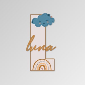 Signo de nombre de madera del arco iris para la guardería, decoración de la habitación nublada, placa de nombre de la niña, regalos personalizados para el bebé, signo del nombre del bebé para el hospital