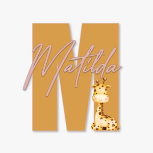 Sinal de nome de madeira animal para berçário, decoração de quarto de girafa de menina, placa de nome do bebê, presentes personalizados para bebê, sinal de nome do bebê para hospital