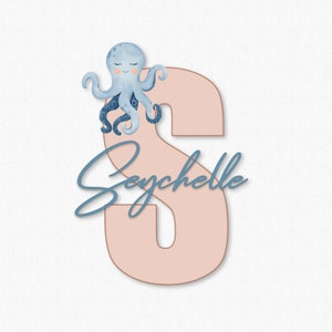 Signo de nombre de madera de pulpo para guardería, decoración de habitación de niña o niño, placa de nombre de bebé, regalos personalizados para bebé, signo de nombre de bebé para el hospital
