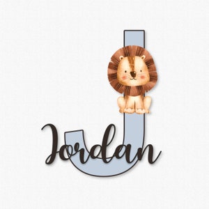 Sinal de nome de madeira animal para berçário, decoração de quarto de leão de menino, placa de nome do bebê, presentes personalizados para bebê, sinal de nome do bebê para hospital