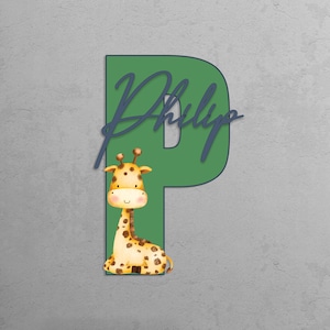 Letrero de madera con nombre de animal personalizado para guardería, arte de pared de madera, decoración de pared con jirafa para niño, placa con nombre personalizada para habitación de bebé, regalos para hospital
