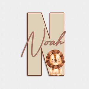 Sinal de nome de madeira animal para berçário, decoração de quarto de leão de menino, placa de nome do bebê, presentes personalizados para bebê, sinal de nome do bebê para hospital