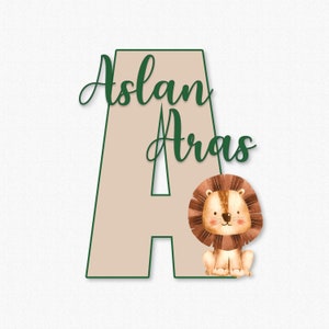 Letrero de madera con nombre de animal para guardería, decoración de habitación de niño león, placa con nombre de bebé, regalos personalizados para bebé, letrero con nombre de bebé con letras para hospital