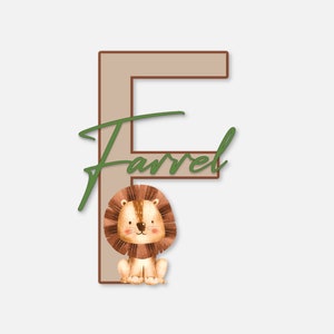 Sinal de nome de madeira animal para berçário, decoração de quarto de leão de menino, placa de nome do bebê, presentes personalizados para bebê, sinal de nome do bebê para hospital