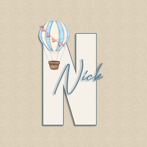 Air Balloon, Sky Wood Name Sign for Nursery, Boy Room Decor, Baby Name Plate, Personalized Gifts for Baby, Baby Name Sign for Hospital