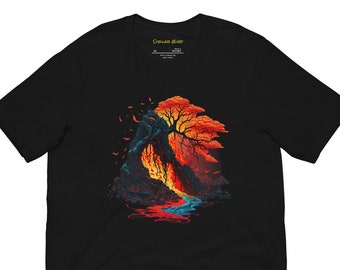 Volcano Tree Unisex t-shirt - Erupting Volcano Cave t-shirt - Modern Art