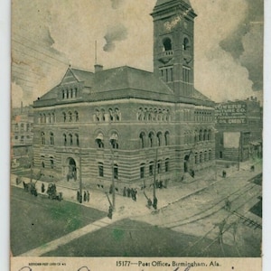 Cartolina antica Usps dell'ufficio postale di Birmingham Alabama del 1906 AL