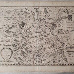 1630 Hondius Mapa Antigo Cobre Gravado Emoldurado França Laranja Venassin 1627