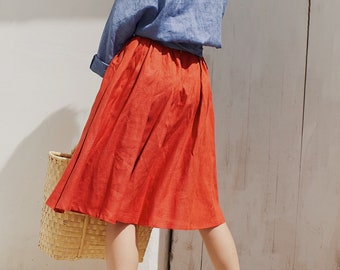 Linen a line skirt, knee length skirt, boho linen skirt, linen circle skirt, high waisted skirt, summer skirt, linen midi skirt, swing skirt