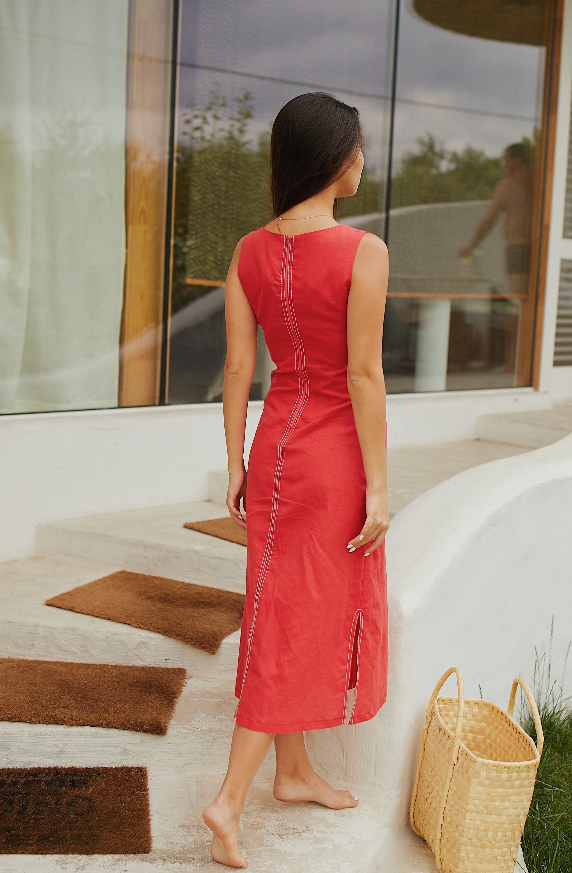 V Neck Linen Dress, Petite Linen Dress, Linen Sun Dress, Linen Swing ...