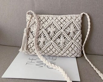 Macrame crochet bag, cream white, boho, beach, city, NEW