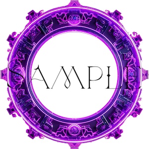 Puede incluir: Un marco circular morado y negro con detalles intrincados. El marco brilla con una luz morada.