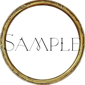 May include: A gold-colored ornate picture frame with a white background and the word "SAMPLE" in black text.