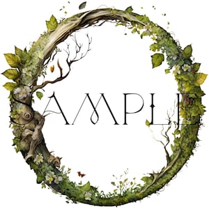 May include: A green, brown, and white wreath made of branches, leaves, and flowers. The wreath is in the shape of a circle and has a white background.