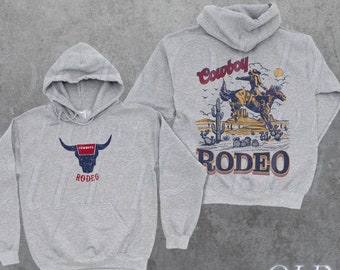 Cowboy 90s Vintage Hoodie, Western Sweatshirt, Retro Country Hoodie, Cowboy Bull Sweater, Cool Gift For Him, Grey Soft Oversize Hoodie