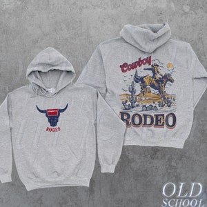 Cowboy 90s Vintage Hoodie, Western Sweatshirt, Retro Country Hoodie, Cowboy Bull Sweater, Cool Gift For Him, Grey Soft Oversize Hoodie