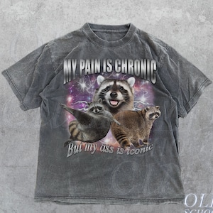 My Pain Is Chronic Raccon Vintage Bootleg T-Shirt, Funny 90s Retro Raccoon T Shirt, Weird T Shirt, Meme T Shirt, Trash Possums, Crazy Shirts