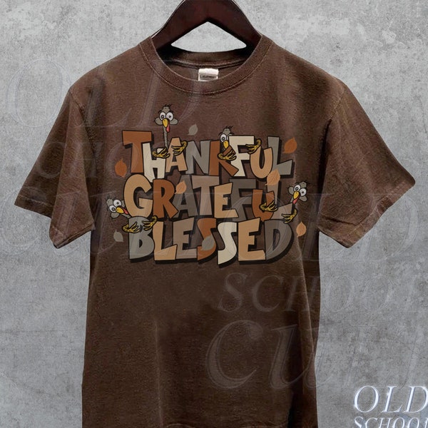 Vintage Thankful Graphic Shirt, Retro Grateful 90s Tee, Y2k Blessed Oversized Unisex Tshirt, Thanksgiving Gift, Cute Brown Cotton Shirt