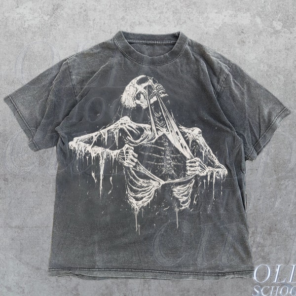 Skeleton Ripping Rib Cage Vintage 90s Graphic T-Shirt, Rib Cage Shirt, Retro Skeleton Tee, 90s Skull Shirt, Y2k Skull Tee, Washed Shirt