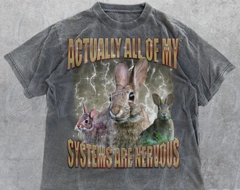 Actually All Of My Systems Are Nervous Vintage T Shirt, Retro 90s Bootleg Shirt, Oversized Rabbit Tee, Funny T Shirt,Funny Gifts For Friends