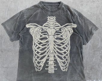 Skeleton Rib Vintage Graphic T-Shirt, Rib Cage Shirt, Retro Skeleton Tee, 90s Skull Shirt, Spooky Shirt, Y2k Skull Tee, 2000s Oversize Tee