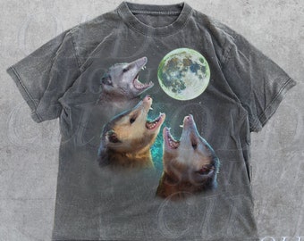 Three Possums Howling at Moon Vinatge Shirt, Retro Opossum Lover Tshirt, Funny Possum Tee, Distressed Cotton Unisex Tee, Possum Gifts