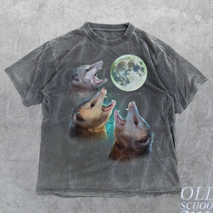 Three Possums Howling at Moon Vinatge Shirt, Retro Opossum Lover Tshirt, Funny Possum Tee, Distressed Cotton Unisex Tee, Possum Gifts