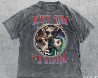 Rizz Em With The Tism Retro Opossums Shirt, Vintage Funny Possums Graphic Shirt, Autism Awareness, Unisex Adult Relaxed Soft Cotton Shirt