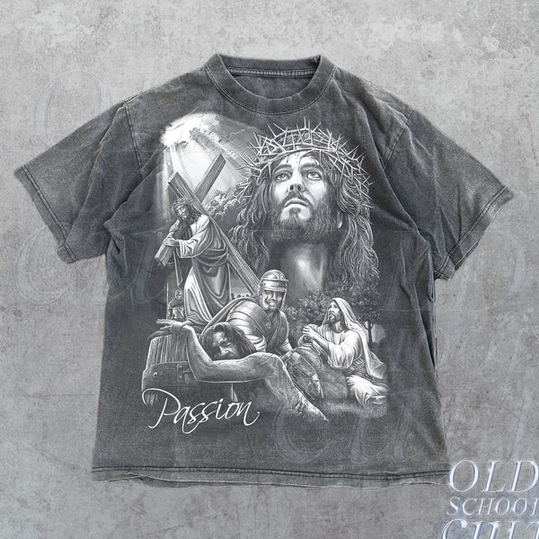 Jesus Passion Vintage 90s Shirt, Jesus Shirt, Easter Shirt, Christian Easter Shirt, Retro Halftone Graphic Shirt, Rizzen, Adult Unisex Shirt