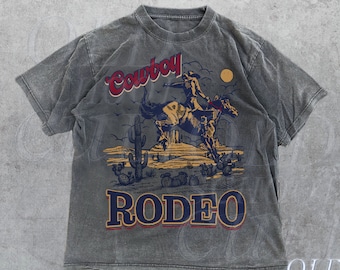 T-shirt graphique western cowboy vintage, chemise western graphique rétro des années 90, Rodeo Tese, chemise de cowboy oversize rodéo, cadeau Far West, cadeau cool