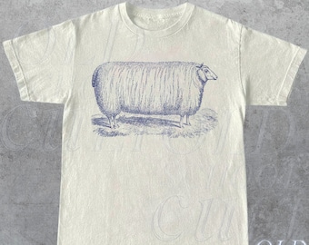 Vintage 90s Tattoo Fat Sheep Tshirt, Retro Nature Shirt, Funny Retro Shirt, Handdrawing Shirts, Meme Shirt, Unisex Relaxed Adult Tee