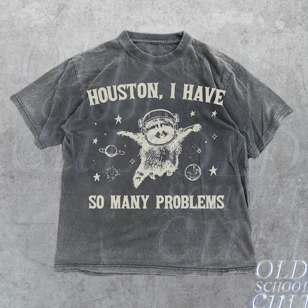 Waschbär im Weltraum Retro 90er Jahre Grafik-T-Shirt, lustiges Galaxie Grafik-T-Shirt, Probleme Gag Mond 90er Jahre Hemd, Vintage Tierknebel Unisex-T-Shirt,