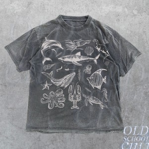 Vintage 90s Tattoo Sea Animal Tshirt, Retro Ocean Nature Shirt, Sealife, Ocean, Whale, Orca, Turtle, Dolphin Shirt, Unisex Washed Adult Tee