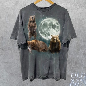 Three Bears Moon Vintage Graphic T-shirts, Retro Bear Tshirt, Bear Lovers, Funny Bear Tee, Oversized Unisex Washed Tee