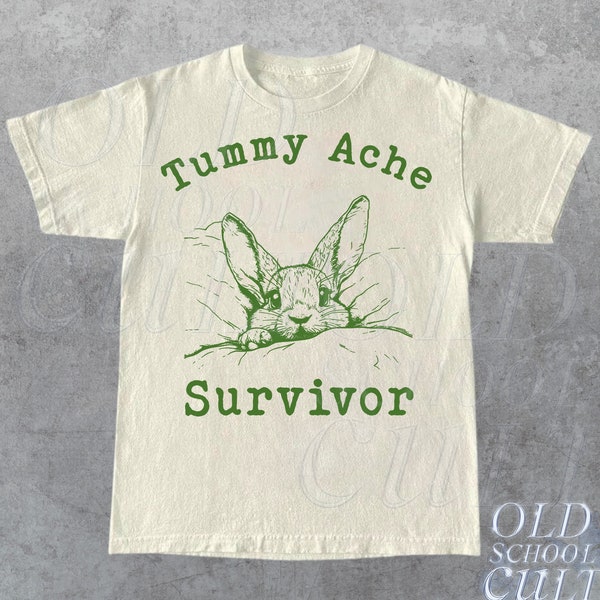 Buikpijn Survivor Retro jaren '90 Shirt, Vintage Konijn T Shirt, Buikpijn Tee, Grappig Esthetisch Shirt, Vintage Cartoon Shirt, Meme T Shirt