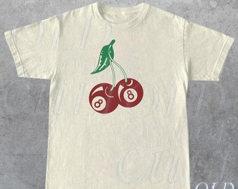 T-shirt grafica vintage Cherry 8 Ball anni '90, camicia oversize per amanti del biliardo retrò, maglietta fortunata Y2k, fantastico regalo Billard degli anni 2000, abbigliamento Y2k