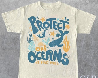 Protect Our Oceans 90s Tattoo Sea Animal Tshirt, Retro Ocean Nature Shirt, Sealife, Ocean, Whale, Orca, Turtle, Dolphin, Unisex Adult Tee