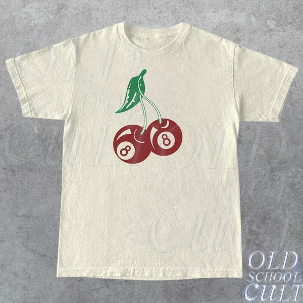 T-shirt grafica vintage Cherry 8 Ball anni '90, camicia oversize per amanti del biliardo retrò, maglietta fortunata Y2k, fantastico regalo Billard degli anni 2000, abbigliamento Y2k