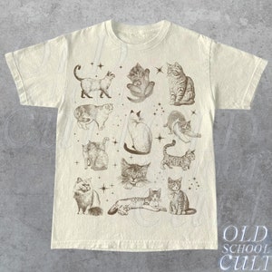 Tshirt chat tatouage vintage des années 90, chemise Nature chaton rétro, cadeau pour les amoureux des chats, chats dans l'espace t-shirt graphique adulte décontracté unisexe, cadeaux drôles